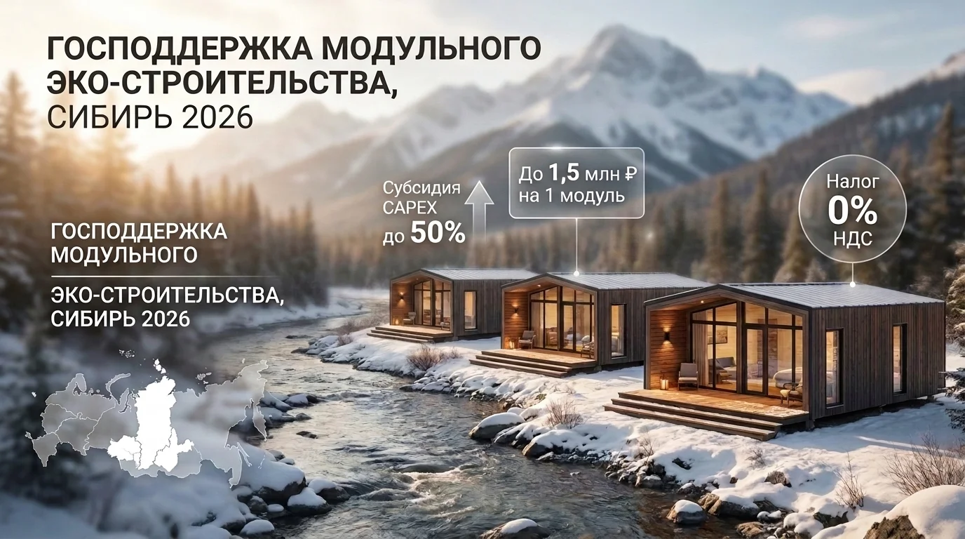 Государственная субсидия CAPEX до 50% на строительство модульных глэмпингов и турбаз